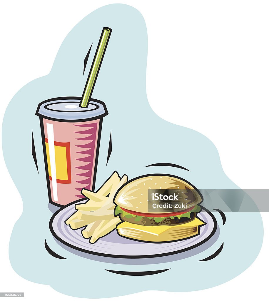 Un Hamburger, frites et boisson - clipart vectoriel de Acides gras trans libre de droits