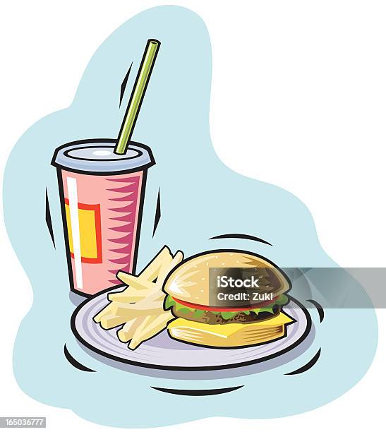 Un Hamburger Frites Et Boisson Vecteurs libres de droits et plus d'images vectorielles de Acides gras trans - Acides gras trans, Alimentation lourde, Aliments et boissons