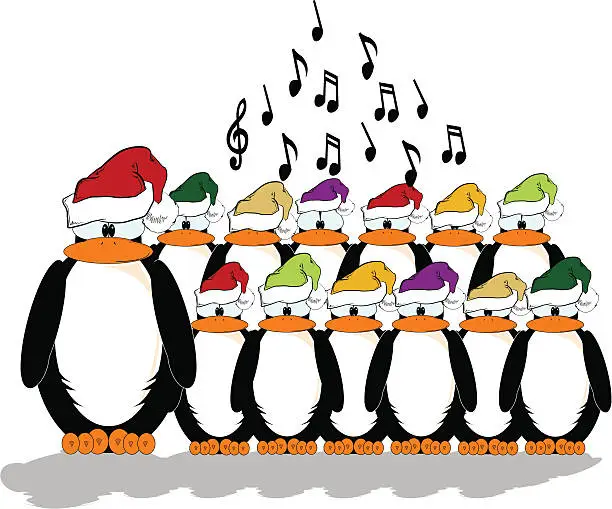 Vector illustration of Christmas Penguin Choir