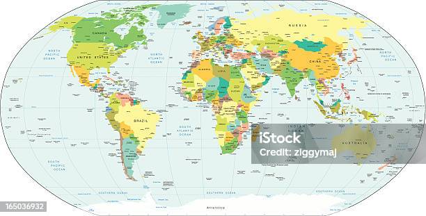 Очень Точная Векторная Карта Мира — стоковая векторная графика и другие изображения на тему Азия - Азия, Африка, Без людей