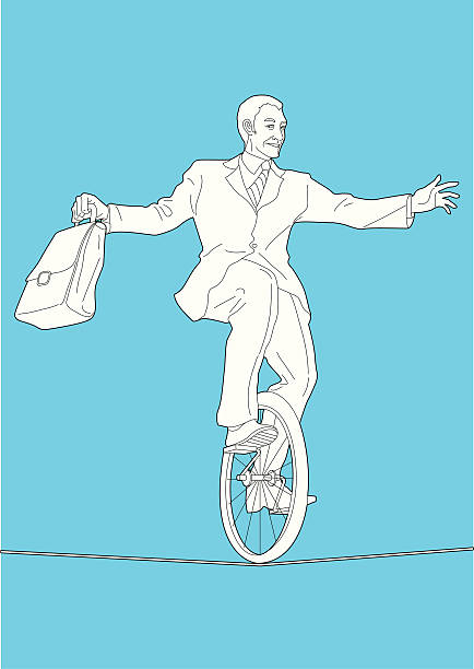balance - unicycle cycling balance businessman stock-grafiken, -clipart, -cartoons und -symbole