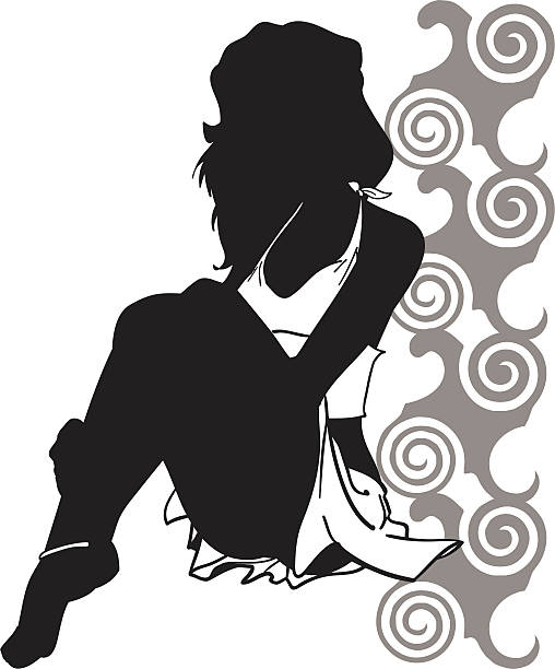 Seated Pretty Girl Sillhouette vector art illustration