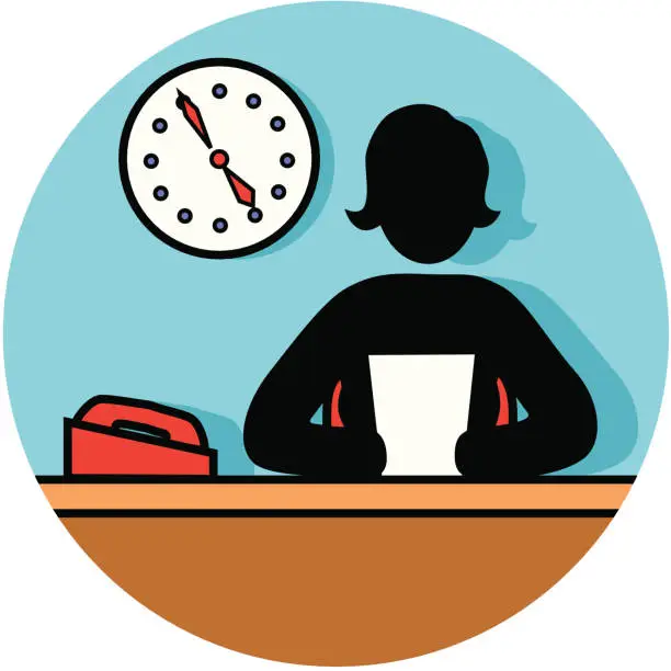 Vector illustration of female at a desk icon