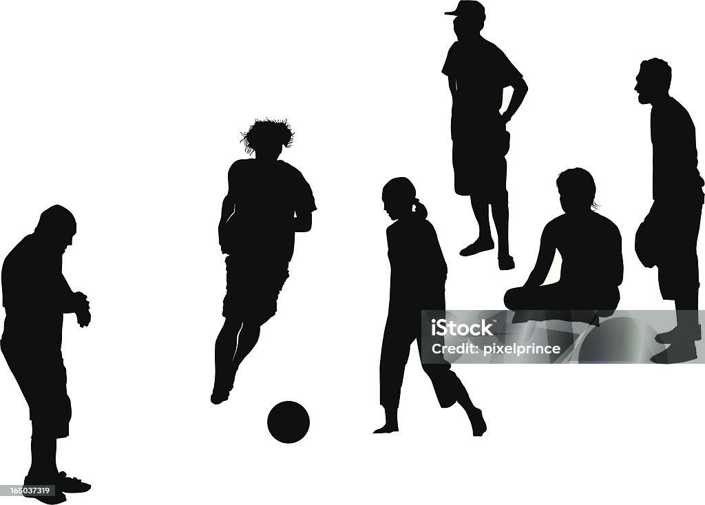 Fußball spielen (silhouette Männliche und weibliche mit Zuschauern - Lizenzfrei Aktivitäten und Sport Vektorgrafik
