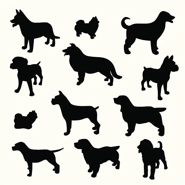 Vector illustration of Variety of Dogs Vector Silhouette