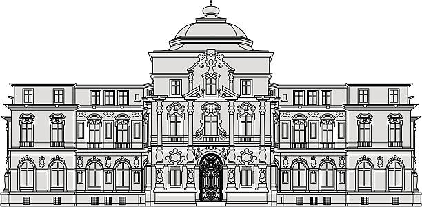 дворец карлсруэ, историческое здание - neo classical architecture stock illustrations