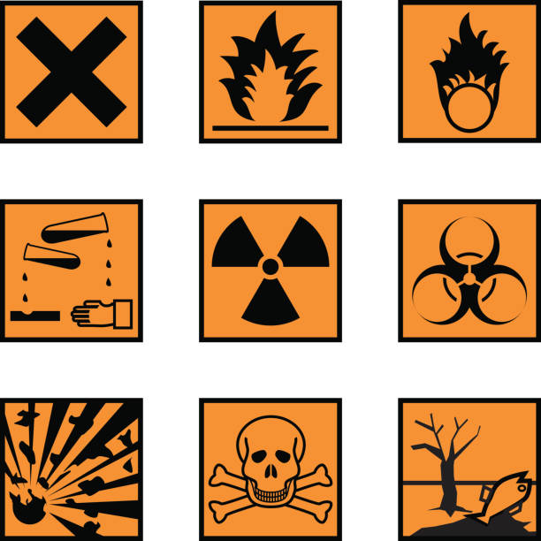 Chemical Hazard Labels (vector & jpeg) Set of nine standard chemical hazard labels. explosive stock illustrations