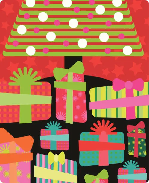 Vector illustration of gifts under the christmas tree