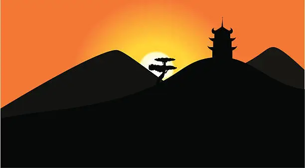 Vector illustration of Pagoda at Sunset - incl. jpeg