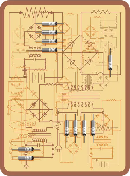 Vector illustration of A electronic diagram on yellowing paper