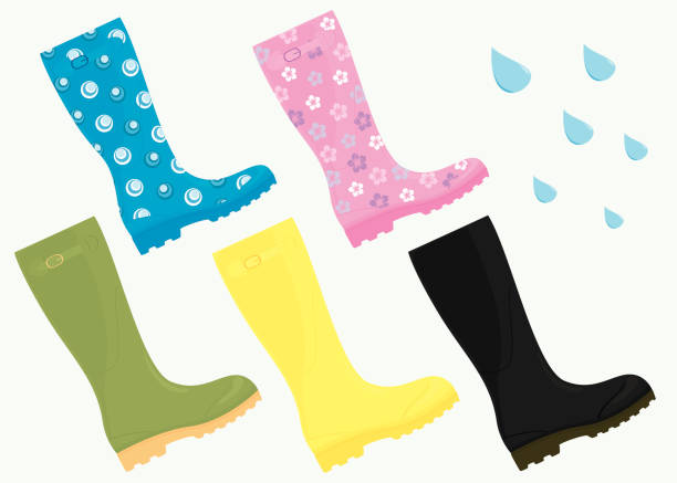 Wonderful Wellingtons - incl. jpeg Traditional and sleek, funky wellies for the rain and mud. rubber boot stock illustrations