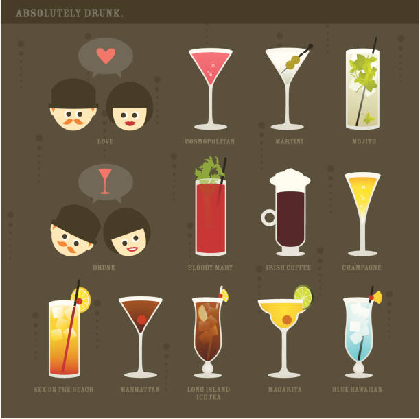 Absolutely Drunk Cocktail Icons get drunk with all these delicious cocktails: coffee liqueur stock illustrations