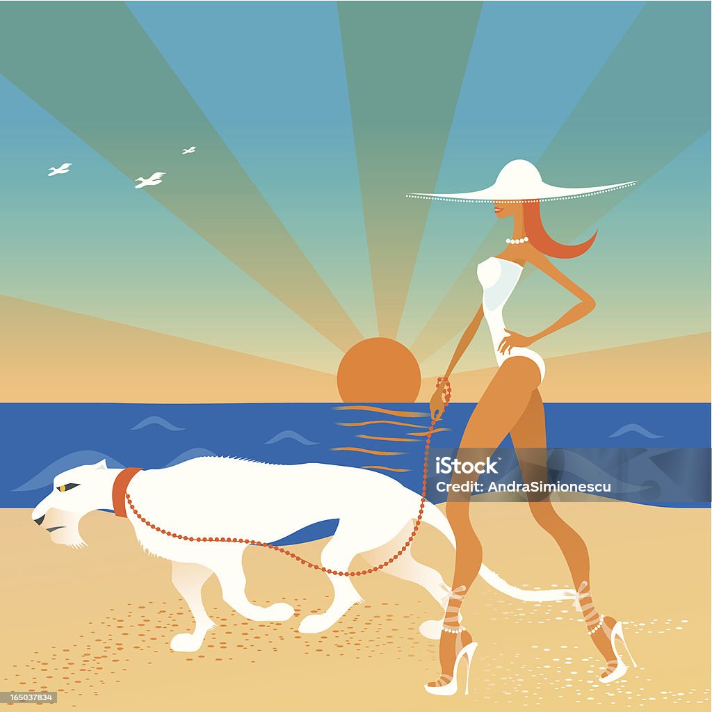 Mujer a sus amigos en la Playa exótica - arte vectorial de Adulto libre de derechos