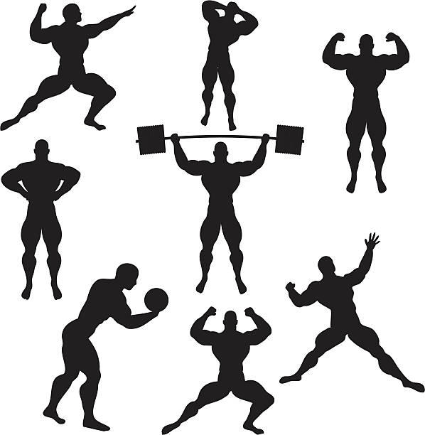 illustrations, cliparts, dessins animés et icônes de collection de vecteur de silhouette de musculation (jpg - strongman