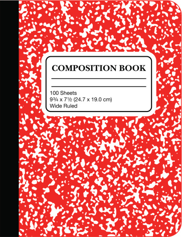 Vector illustration of a child's writing composition book in red.