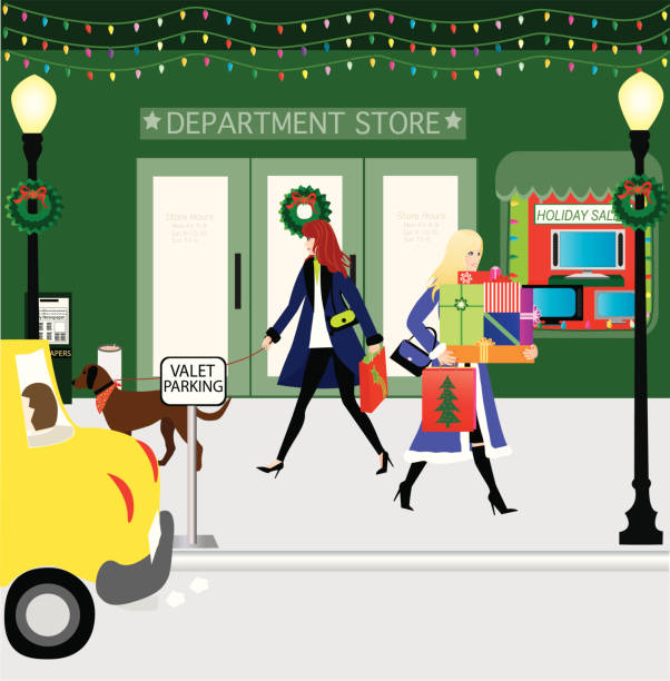 weihnachten in der stadt - shopping christmas women retail stock-grafiken, -clipart, -cartoons und -symbole