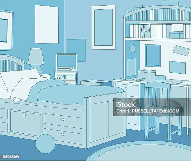 Синяя Номер — стоковая векторная графика и другие изображения на тему Домашнее помещение - Домашнее помещение, Ребёнок, Спальня