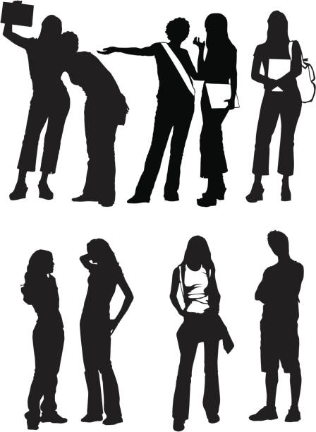 Students Girls Boy Silhouettes VECTOR set vector art illustration