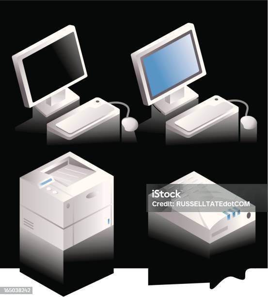 Ilustración de Computadora Impresora Y Módem y más Vectores Libres de Derechos de Comunicación - Comunicación, Conceptos, Equipo informático