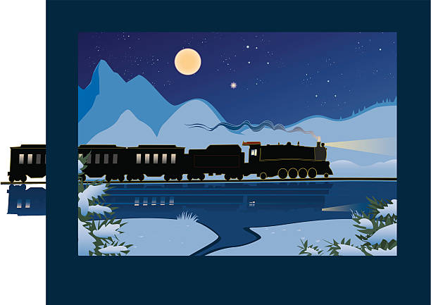 ilustraciones, imágenes clip art, dibujos animados e iconos de stock de tren de invierno - locomotive steam train train snow