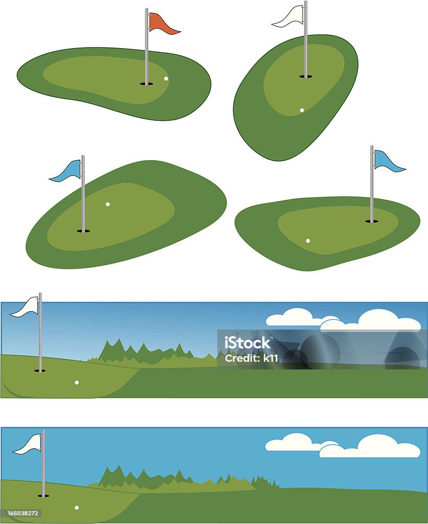 golfing greens Golfing greens with flags, and scenic golf illustrations Concepts stock vector