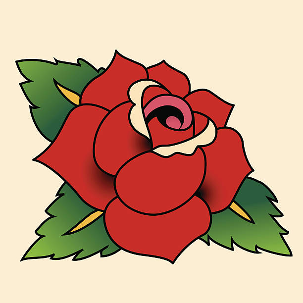 rose-타투 스타일 - single flower flash stock illustrations