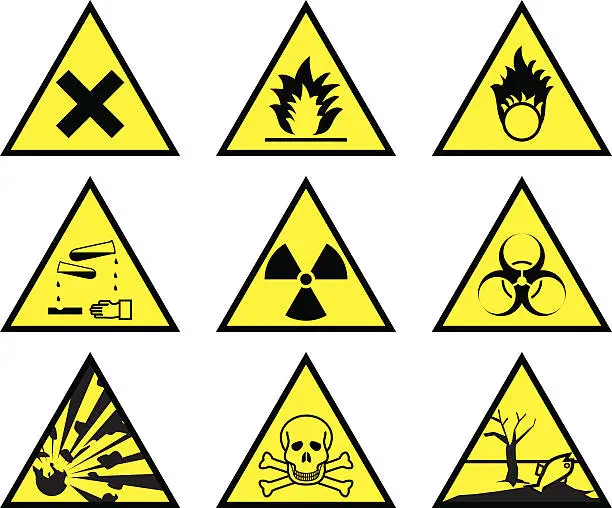 Vector illustration of Chemical hazard warning triangles (vector & jpeg)