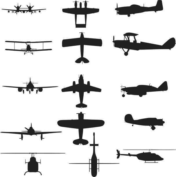 самолёт силуэт коллекции (вектор jpg - small airplane air vehicle propeller stock illustrations