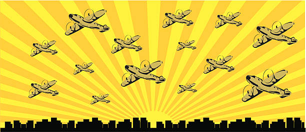 ilustrações de stock, clip art, desenhos animados e ícones de vintage ataque aéreo - air raid