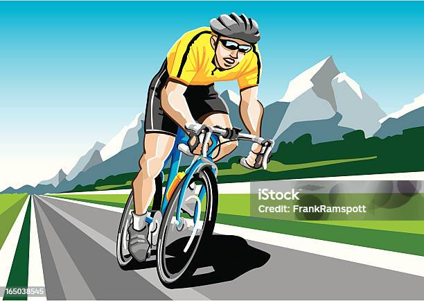 Wyścigi Rowerzystą Żółty - Stockowe grafiki wektorowe i więcej obrazów Jeździć na rowerze - Jeździć na rowerze, Bicykl, Wyścig sportowy