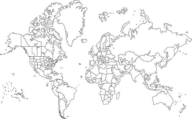 Outline World Map outlined , high detail world map ... europe map white stock illustrations