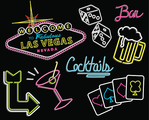 Las Vegas - Neon Signs Las Vegas and Bar Signs. 300 dpi jpg included. Would look cool animated and flashing on and off. las vegas stock illustrations