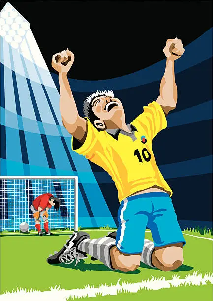 Vector illustration of Happy Soccer Player After Scoring Goal
