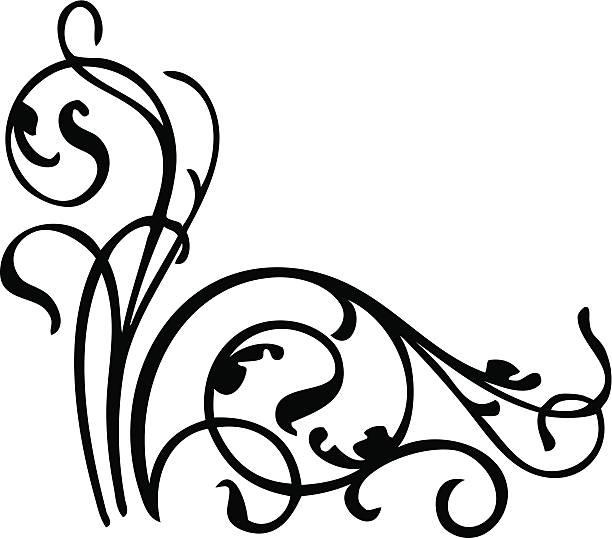 디자인 요소는 검은색과 인명별. - scroll shape corner victorian style silhouette stock illustrations