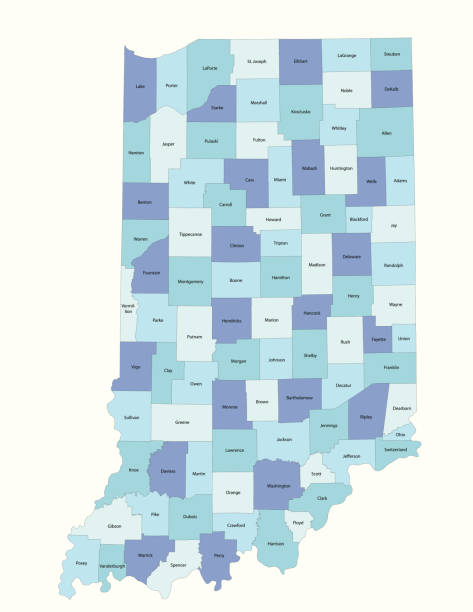 Indiana state - county map Detailed state-county map of Indiana. This file is part of a series of state/county maps. Each file is constructed using multiple layers including county borders, county names, and a highly detailed state silhouette. Each file is fully customizable with the ability to change the color of individual counties to suit your needs. counties stock illustrations