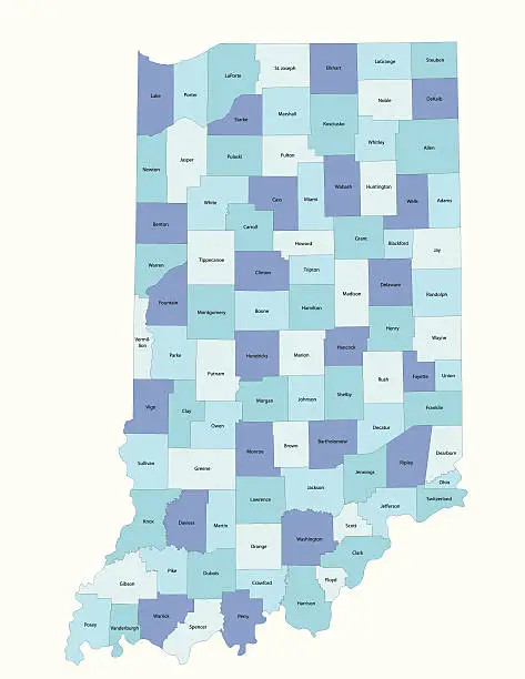 Vector illustration of Indiana state - county map
