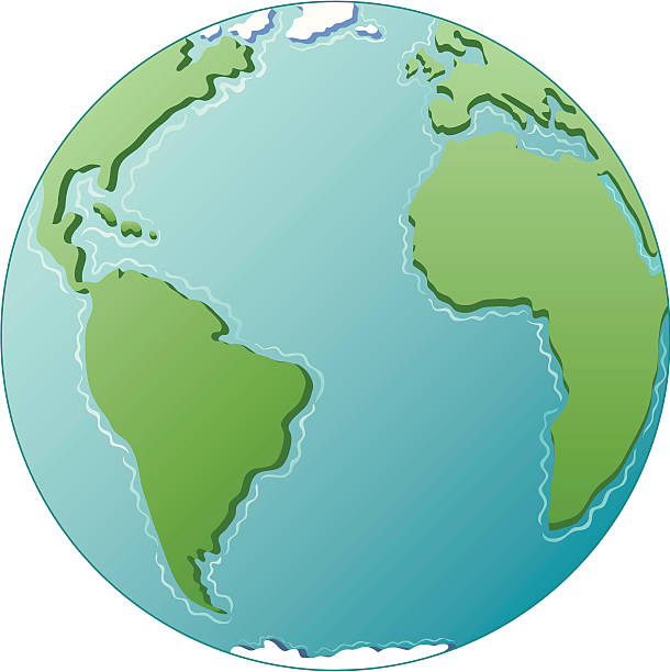 World map "A world map in the shape of a globe. Fairly simplified but still pretty accurate, centred on Atlantic.A 3D effect to the landmass and stylised waves around the land too. ( easily removed if necessary)" south pole stock illustrations