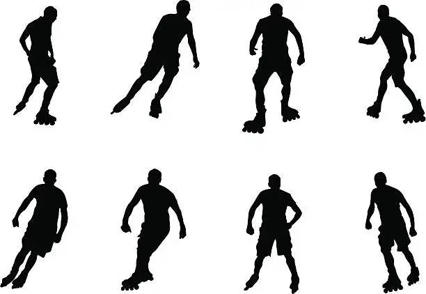 Vector illustration of Assorted Rollerbladers - Vector