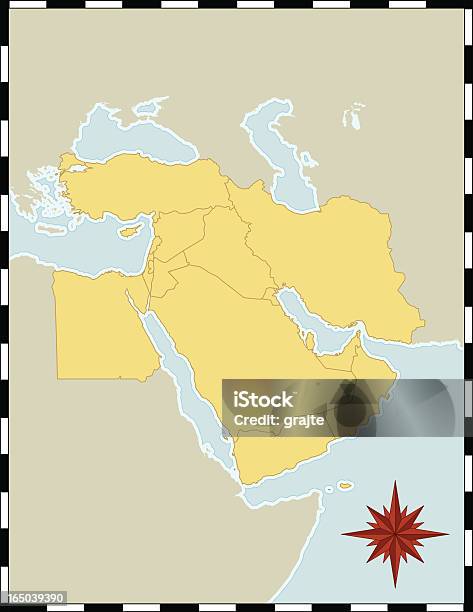 Mapa Do Médio Oriente - Arte vetorial de stock e mais imagens de Arábia - Arábia, Arábia Saudita, Bússola