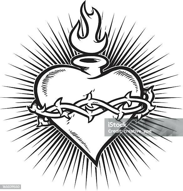 Sagrado Coração Rebentamento - Arte vetorial de stock e mais imagens de Símbolo do Coração - Símbolo do Coração, Espiritualidade, Espinho