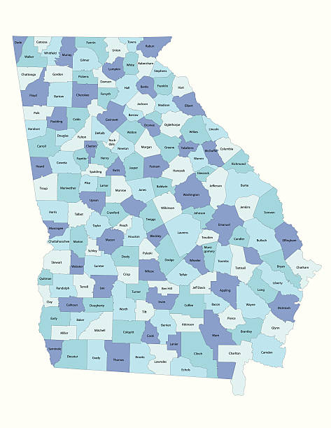 ilustraciones, imágenes clip art, dibujos animados e iconos de stock de condado de mapa de estado de georgia - map usa election cartography