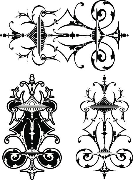 victorian angielskim, przewiń cięte szkło - gothic style scroll floral pattern victorian style stock illustrations