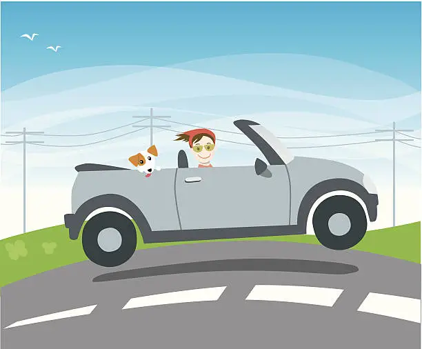 Vector illustration of Motoring in a Mini Convertible