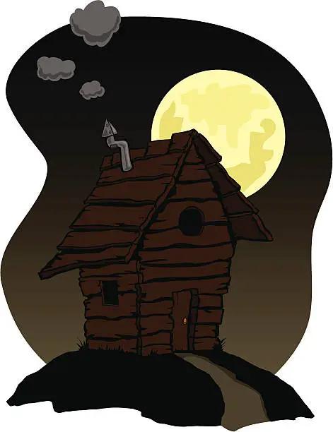 Vector illustration of Little Shack on a Hill at Night