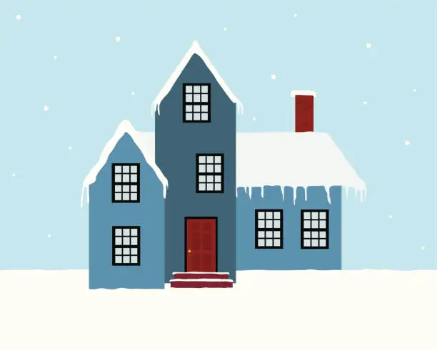 Vector illustration of Vector graphic of a winter house in snow