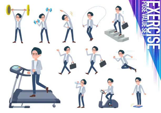 Vector illustration of A set of Programmer engineer man on exercise and sports
