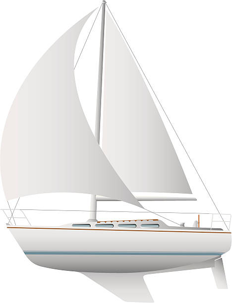 Illustration of a white sailboat against a white background vector art illustration