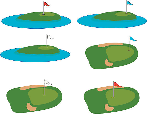 illustrazioni stock, clip art, cartoni animati e icone di tendenza di golf di acqua e sabbia - golf golf club golf course teeing off