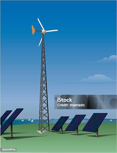 Wind Turbine Et Panneaux Solaires Vecteur Vecteurs libres de droits et plus d'images vectorielles de Développement durable - Développement durable, Énergie solaire, Alimentation électrique