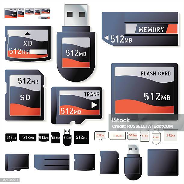 Vetores de Cartão Flash 512 Mb e mais imagens de Byte - Byte, Cabo USB, Cartão de memória